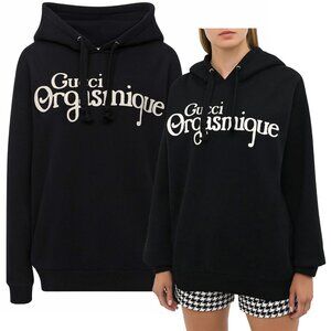 GUCCI SWEATSHIRT ORGASMIQUE HOODIE BLACK FELTED COTTON sz XS EXTRA SMALL